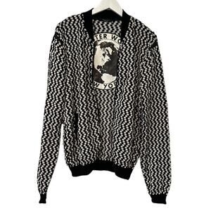 Roberto collina Men's Medium Black and White Checkered Hipster World Zip Jacket